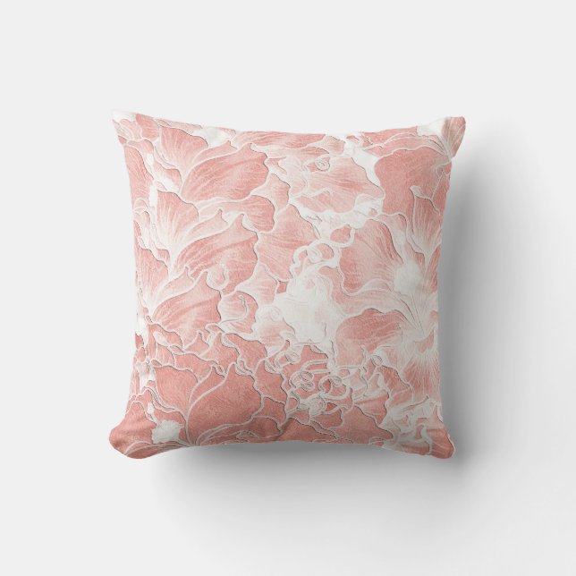 Zachte perzik en roze bloemmotief kussen (Voorkant)