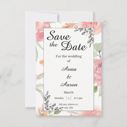 Zachte Perzik Lente Tuin Bruiloft Save the Date (Voorkant)