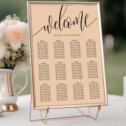 Zachte perzik minimalistische bruiloft zitgrafiek poster