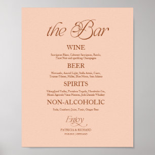 Zachte Perzik Minimalistische "The Bar" Trouwmenu Poster