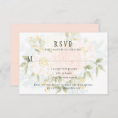 Zachte perzik Rozen en bijpassende groen RSVP (Voorkant / Achterkant)