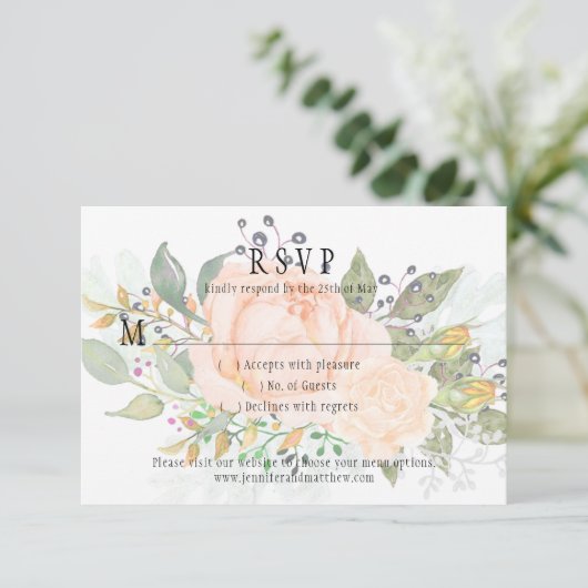 Zachte perzik Rozen Gele rozenstaafjes groen RSVP (Staand voorkant)