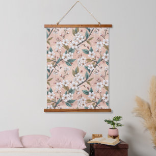Zachte Perzik Sakura Tak Botanisch Patroon Hangend Wandkleed