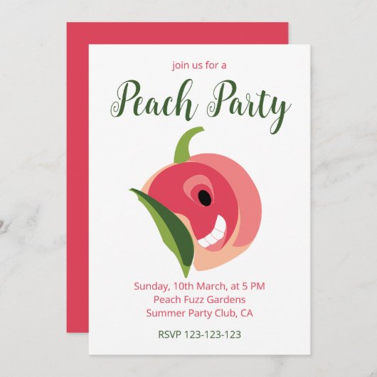 Zachte Perzik Vrucht Perzik Feestje Kaart (Voorkant / Achterkant)