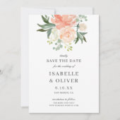 Zachte Perzik Waterverf Bloemen Bruiloft Save The Date (Voorkant)