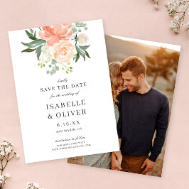 Zachte Perzik Waterverf Bloemen Bruiloft Save The Date