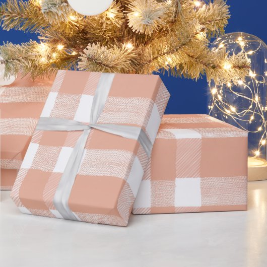 Zachte perzik witte licht gingham blush geruit pat cadeaupapier (Feestdagen)