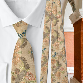 Zachte Perzikbloemen Olijfbladeren Stropdas