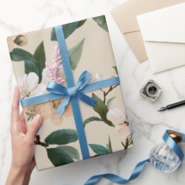 Zachte Perzikbloesem Ivoor Bloemmotief Cadeaupapier