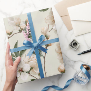 Zachte Perzikbloesem Ivoor Bloemmotief Cadeaupapier