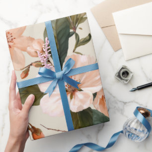 Zachte Perzikbloesem Ivoor Bloemmotief Cadeaupapier