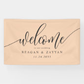 Zachte perzikkalligrafie Eenvoudige bruiloft Welko Spandoek (Horizontaal)