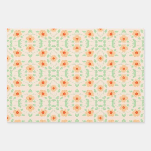 Zachte perzikkleurig bloemig inpakpapier vel (Voorkant 3)