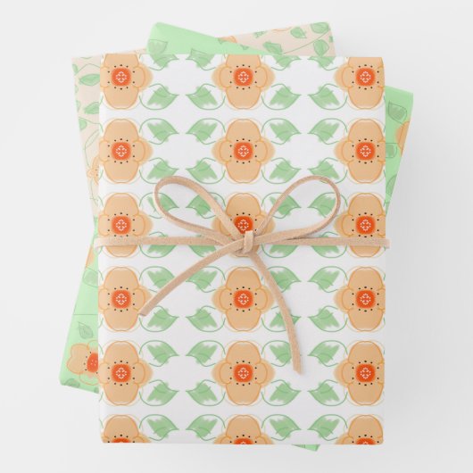 Zachte perzikkleurig bloemig inpakpapier vel (In situ)