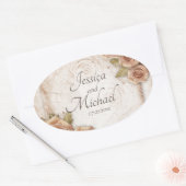 Zachte Perzikkleurige Rozen bruiloft Ovale Sticker (Envelop)
