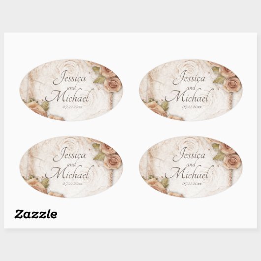 Zachte Perzikkleurige Rozen bruiloft Ovale Sticker (Vel)