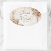 Zachte Perzikkleurige Rozen bruiloft Ovale Sticker (Tas)