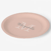 Zachte Perziknaam en Initiaal Monogram Papier Bord (Gekanteld)