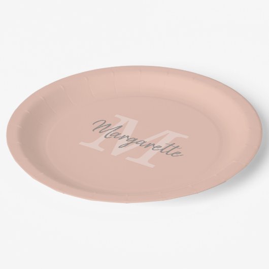 Zachte Perziknaam en Initiaal Monogram Papier Bord (Gekanteld)