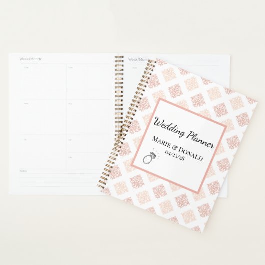Zachte Perzikroze Blush Damast Planner (Display)