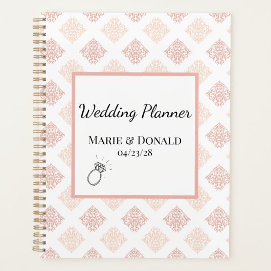 Zachte Perzikroze Blush Damast Planner (Voorkant)