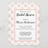 Zachte Perzikroze Damast Bruiloftsontvangst Kaart (Voorkant / Achterkant)