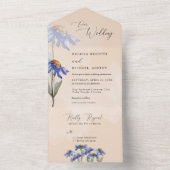 Zachte perzikse Waterverf Daisies Modern Wedding All In One Uitnodiging (Binnen)