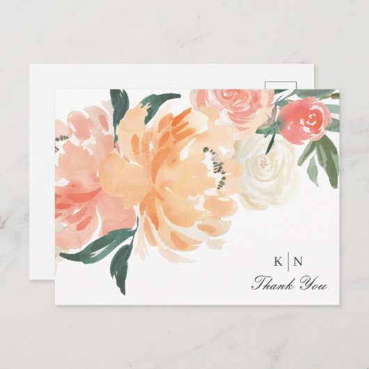 Zachte Perzische Floral Monogram Weddenschap Bedan Briefkaart (Voorkant / Achterkant)