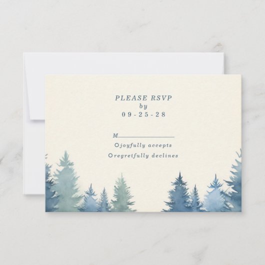 Zachte pijnbomen groen bruiloft rsvp (Voorkant)