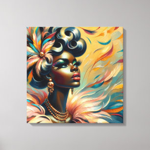 Zachte  Pin-Up African Woman Feathers jaren 1960 Canvas Afdruk