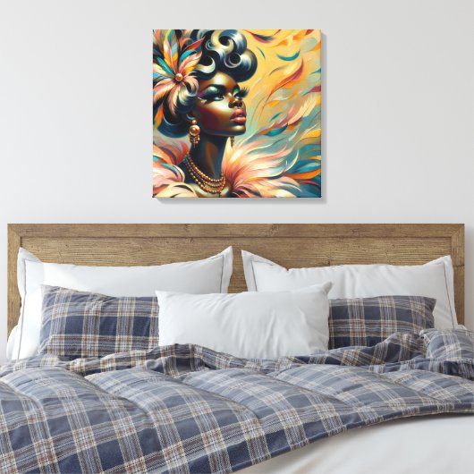 Zachte  Pin-Up African Woman Feathers jaren 1960 Canvas Afdruk (Insitu (Slaapkamer))