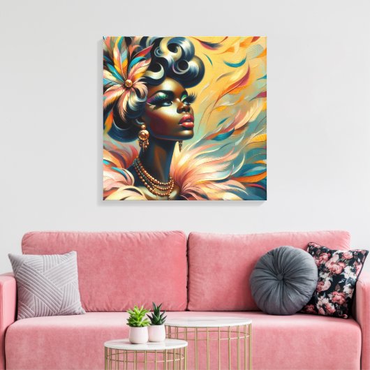 Zachte  Pin-Up African Woman Feathers jaren 1960 Canvas Afdruk (Insitu (Woonkamer))