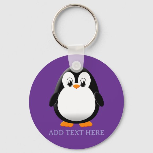 Zachte Pinguïn Cartoon Aangepaste Paars Sleutelhanger (Achterkant)
