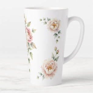 Zachte Pioenboeket Waterverf Elegantie Latte Mok
