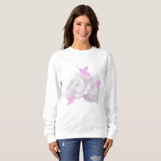 Zachte Pioenrozen en Vlinders Sweat Shirt (Voorkant volledig)