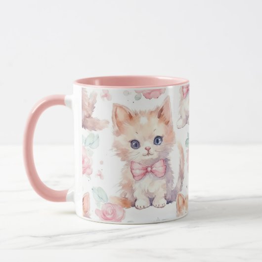 Zachte Pluizige Kittens met Roze Rozen Mok (Links)
