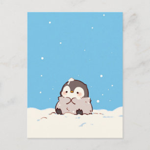 Zachte Pluizige Pinguïn in Besneeuwd Winterlandsch Briefkaart
