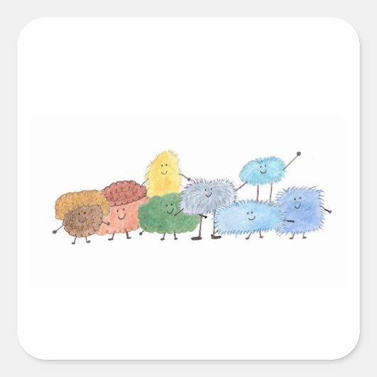 Zachte Pluizige Wezens Vierkante Sticker (Voorkant)