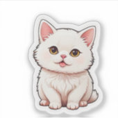 Zachte Pluizige Witte Kat Sticker - Kawaii Estheti (Voorkant)