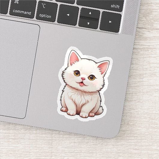Zachte Pluizige Witte Kat Sticker - Kawaii Estheti (Detail)