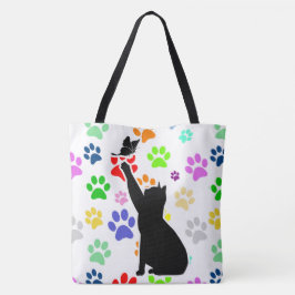 Zachte Poes Patroon Kat Jaagt Op Een Vlinder Tote Bag
