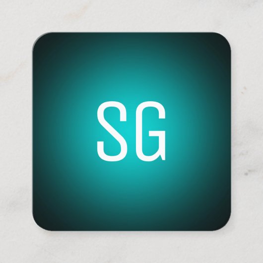 Zachte pot - Initialen - Cyaan op zwart Vierkante Visitekaartje (Voorkant)
