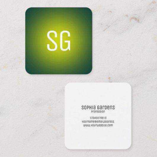Zachte pot - Initialen - Geel op Donkergroen Vierkante Visitekaartje (Voorkant / Achterkant)