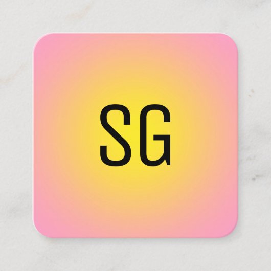 Zachte pot - Initialen - Geel op Roze Vierkante Visitekaartje (Voorkant)