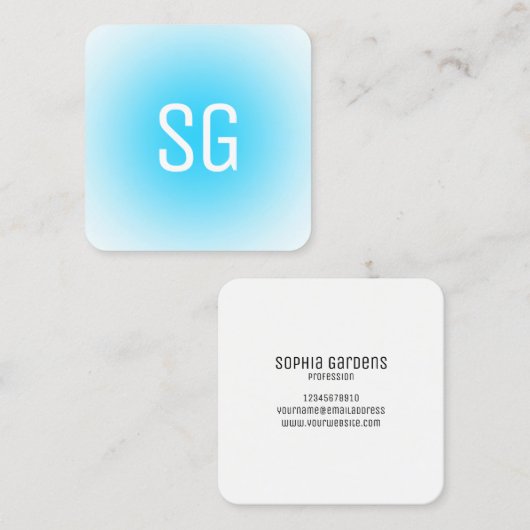Zachte pot - Initialen - Sky Blue Square Business Vierkante Visitekaartje (Voorkant / Achterkant)
