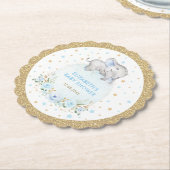 Zachte Powder Blue Gold Stars Elephant Baby shower Kartonnen Onderzetters (Gekanteld)