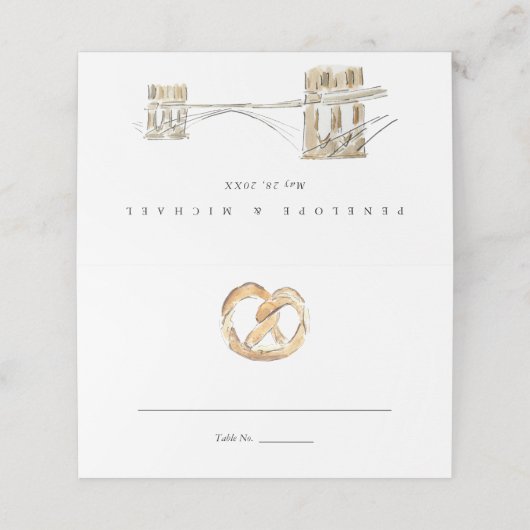 Zachte Pretzel New York City bruiloft gevouwen Plaatskaartje (Buitenkant ongevouwen)