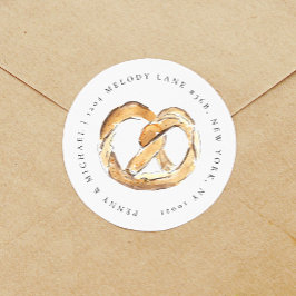 Zachte Pretzel Waterverf retouradres Ronde Sticker