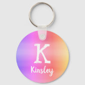 Zachte Rainbow Ombre Kleur Verloop Monogram Naam Sleutelhanger (Voorkant)