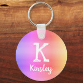 Zachte Rainbow Ombre Kleur Verloop Monogram Naam Sleutelhanger (Voorkant)
